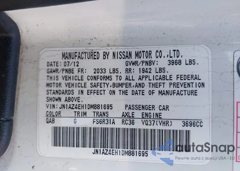 2013 Nissan 370Z z USA, uszkodzony, nr VIN JN1AZ4EH1DM881695